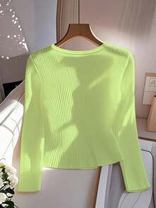 Lyxana Camiseta de manga larga casual con cuello de corazón y botones delanteros para mujer - Mostaza Amarilla - Ver 2