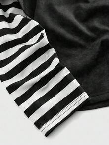 ROMWE MEN Anime Áo thun nam tay dài sọc 2 trong 1 - màu đen - Xem 4