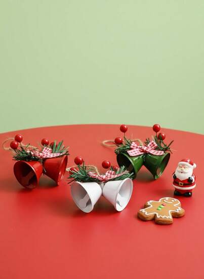 Joivida 1个圣诞装饰铃铛，圣诞装饰品，双喇叭钟窗圣诞树吊坠，复古圣诞吊坠，DIY圣诞吊坠装饰树家居装饰