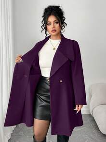 Elenzga Große Größen Mäntel mit tailliertem Design und Metallschnalle - Violett - Übersicht 7