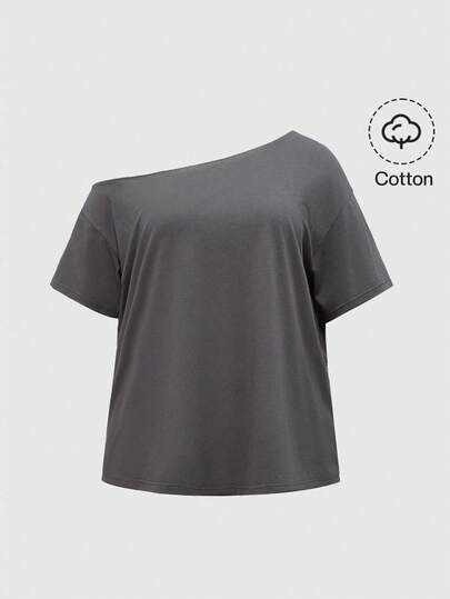 Grunge Punk تي شيرت أساسي أنيق بدون أكمام للنساء ذوات الحجم الكبير، بتصميم كتف غير متماثل، لون رمادي، طراز شارع عتيق، خفيف الوزن للصيف