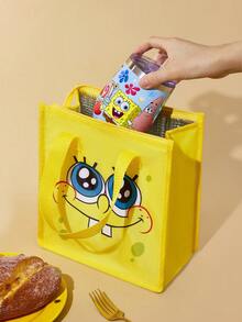 SpongeBob SquarePants | SHEIN 1个印花图案保温午餐包，可保温或保冷，野餐包，大容量，可装午餐盒和饮料，适合野餐、露营、旅行、家庭使用，适合家庭、学生，也是送礼佳品。 - 黃色 - 查看 2