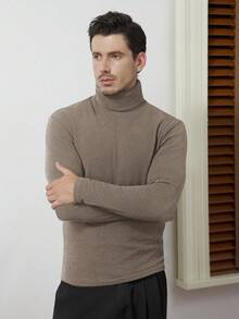 Core Aspect 男士休闲高领长袖保暖T恤，男士高领半高领，男士品牌，冬季款 - 卡其色 - 查看 5