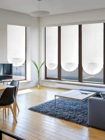 百褶帘，无纺布材质，免打孔，胶粘式，可折叠设计，透光，保护隐私，现代窗饰，安装简便，可重复使用，易于清洁