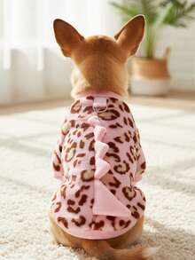 PETSIN 1件粉色豹纹恐龙带牵引扣宠物连体衣秋冬法兰绒加厚保暖四足衣服 - 粉色 - 查看 4