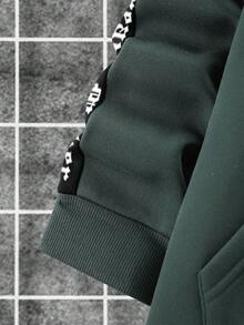 Manfinity Homme 2pcs Men's Casual Fashion Street Hoodie And Sweatpants Set, Letter Tape Kangaroo Pocket Drawstring, Warm Thermal Lined, Autumn/Winter - Dark Grey - View 5