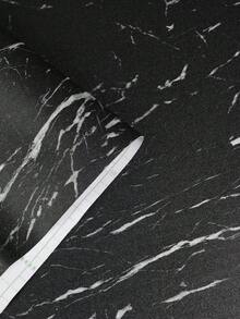 1卷40厘米宽自粘防水防滑大理石纹地板贴纸，DIY翻新地板贴，石纹质感，家居装饰，适用于室内地板，贴纸，墙贴，乙烯基贴纸，家居装饰，春季装饰品，焕新家居，Rama装饰贴纸礼物，生日毕业地板砖，自粘地板砖，剥离式粘贴，客厅装饰，房间装饰，厨房装饰 - 黑與白 - 查看 6