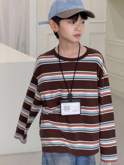 Dazy Kids 幼儿男童宽松休闲条纹圆领长袖T恤，秋季款