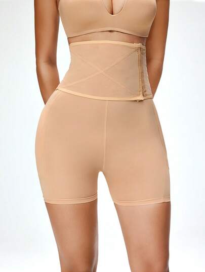 SHAPORA 1pc Women's Solid Color Front Closure High Waist Shapewear Bottom
