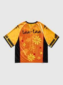 ROMWE MEN Teletubbies X ROMWE Áo thun nam cổ chữ V tay ngắn họa tiết hoạt hình Colorblock thường ngày, mùa hè - Màu vàng - Xem 2