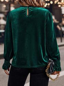 SHEIN Clasi 一件大号绿色天鹅绒袖口拉袢衬衫 - 墨綠色 - 查看 2
