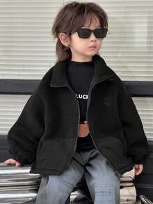 DAZY Young Boys Solid Color, Simple Long Sleeve Jacket - Black - View 2