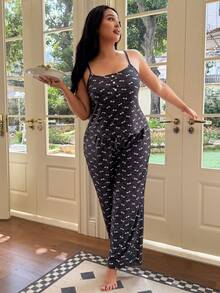 SHEIN 2pcs/Set Butterfly Ditsy Floral Camisole And Pants Set, Sexy Style, Spring/Summer - Grey - View 2