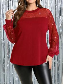 SHEIN Clasi Casual Versatile Red Long Sleeve Blouse For Plus Size Women/Winter - Red - View 6