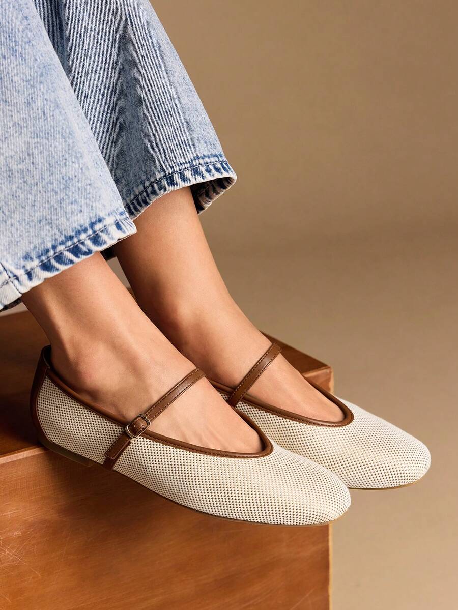 Rosivie Mocasines planos de diseño con hebilla para mujer - Caqui - Ver 1