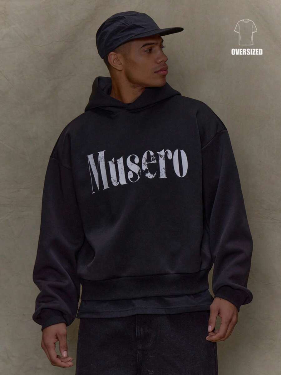 Musero Sudadera con capucha grande, gráfica y holgada, esencial para primavera y verano - Negro - Ver 1
