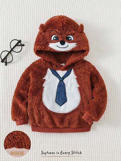 Cozy Pixies Sudadera con capucha de manga larga suave con gráfico de zorro de dibujos animados para bebé niño