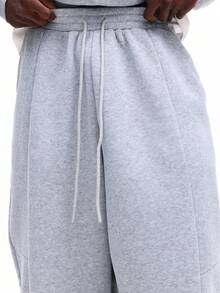 SUMWON Bộ đồ hoodie pha trộn cỡ lớn và quần nỉ ống rộng phối chi tiết đường may cho trang phục mặc nhà mùa đông thoải mái hàng ngày - Xám - Xem 7