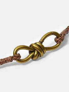 MOTF Classy 1件女士棕色编织绳金属结形扣环装饰腰带，简约优雅，适合搭配连衣裙、牛仔裤、外套，百搭配饰 - 棕色 - 查看 4