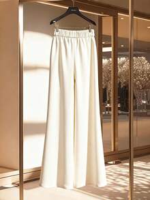 GlowEve CURVE 大码女式高腰/中腰纯色优雅修身休闲直筒裤，宽松版型西装裤，适合所有季节，商务休闲优雅办公服饰 - 杏色 - 查看 2