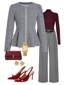 Ellevyn 女士皮革复合保暖加厚夹克，适合冬季通勤、外出和聚会