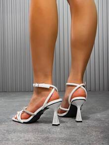 CUCCOO SZL Women's Fashion Rhinestone Ankle Strap High Heel Sandals, Suitable For Commuting, Dating, Parties And Other Occasions - White - View 2