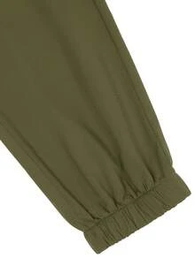 Manfinity Homme 男士时尚纯色工装裤，弹力裤脚，秋季 - 軍綠色 - 查看 8