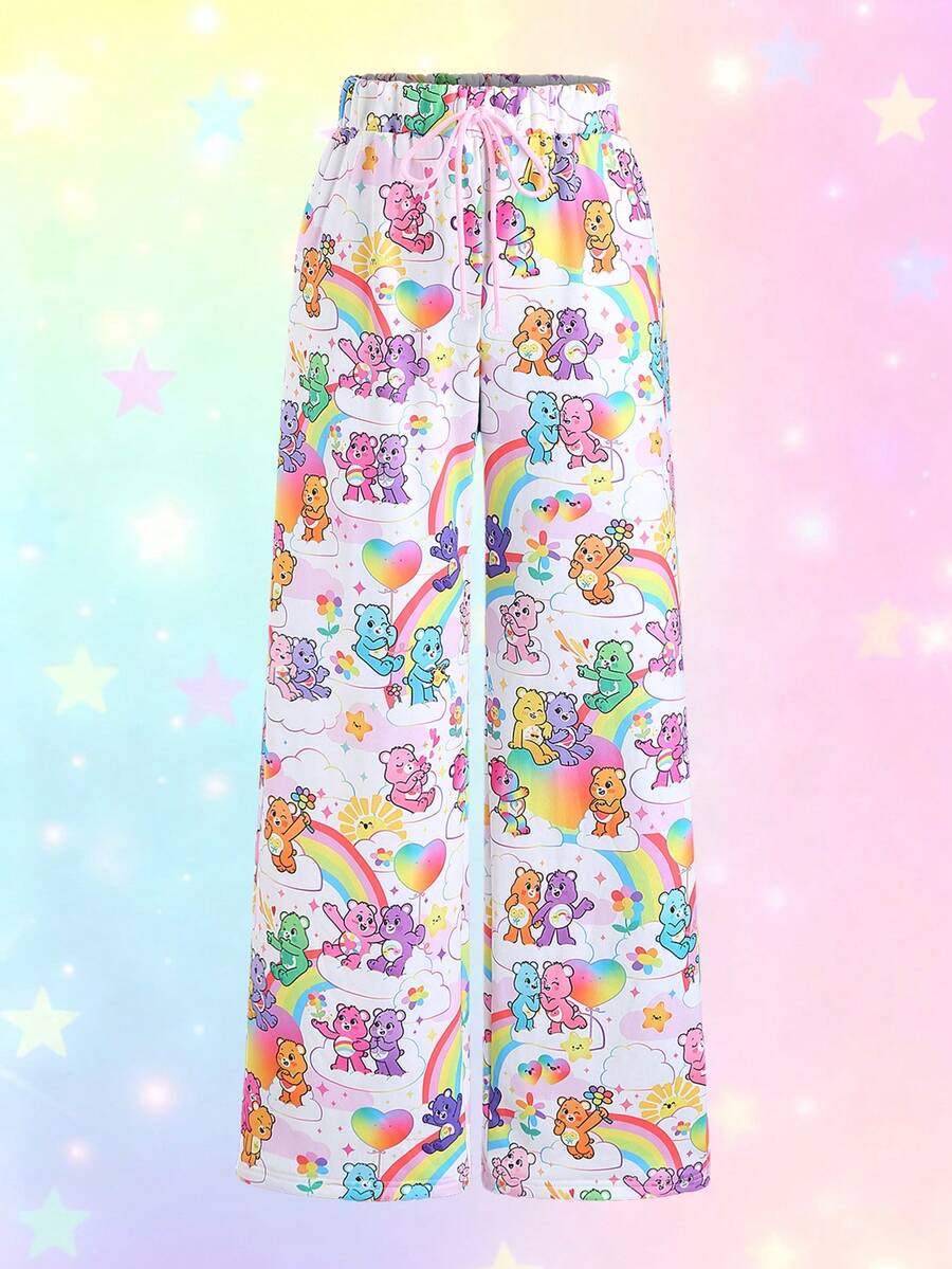 SHEIN Unity 1pc Women's Casual Loose Fit Wide Leg Pants With Elastic Waist, Soft Thermal Lined, Dopamine Family, Rainbow, Star, Balloon Prints, Versatile For Daily Wear, Dates, Autumn/Winter - Multicolor - View 1