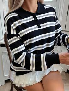 Livesso Women's Autumn Retro Striped Turtleneck Sweater - Beige - View 4