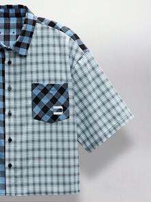 NEON BLANC Men's Plaid Simple Casual Short Sleeve Shirt - Blue - View 4