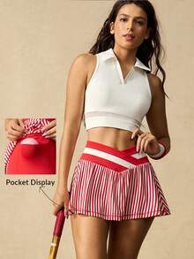 VARSIVA 女士条纹不对称腰带口袋运动裙裤 - 彩色 - 查看 2