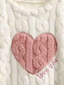 Genkimix Kids 2pcs Girls' Plush Jacquard Crew Neck Long Sleeve Top And Pants Pajama Set With Bear & Letter Pattern, Comfortable