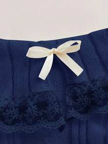 ROMWE Kawaii Women's Casual Off Shoulder Sleeveless Pullover Sweater, Suitable For Autumn/Winter - Navy Blue - View 3