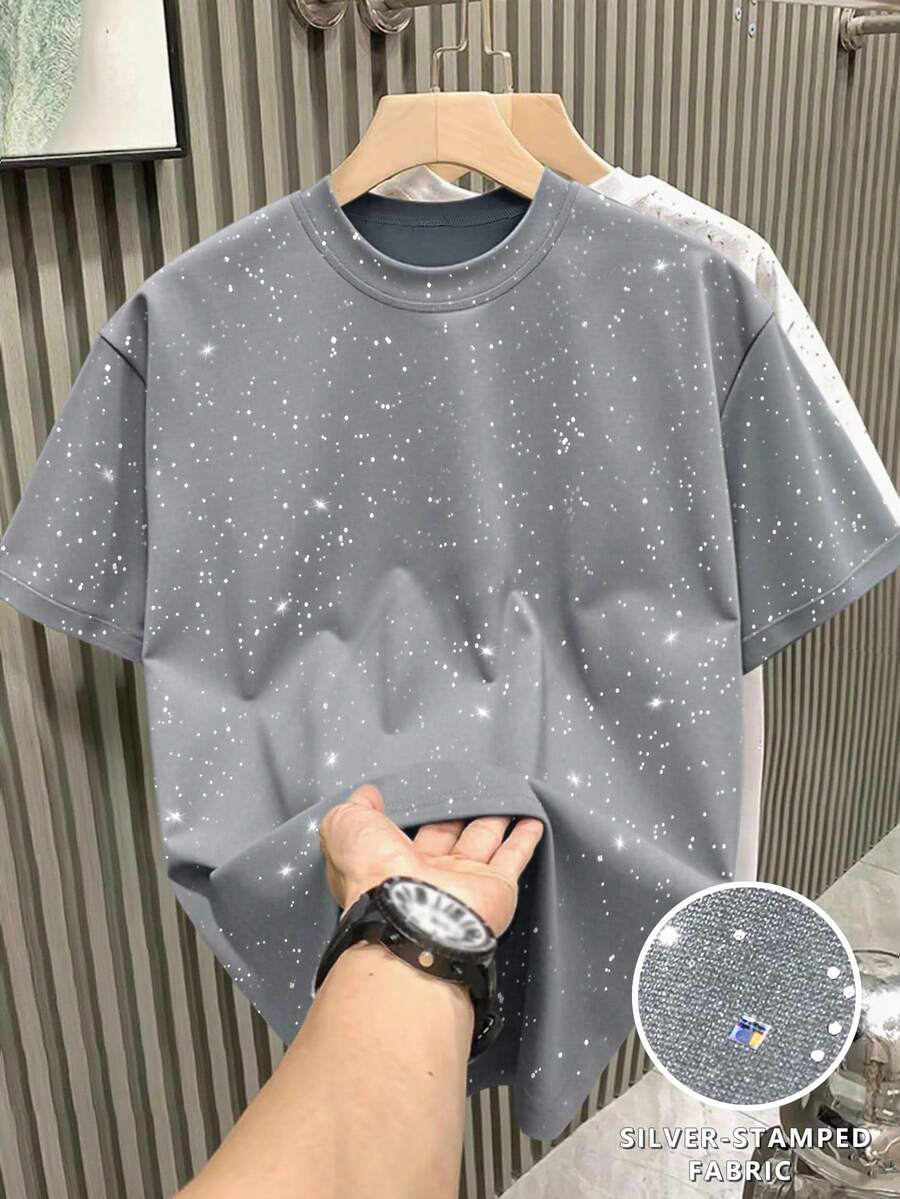 Claim Dot 男士银箔印花圆领短袖T恤 - 灰色 - 查看 1