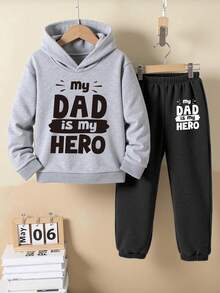 Bộ quần áo hoodie và quần nỉ in hình khẩu hiệu sáng tạo, cá tính, thú vị, thoải mái, phong cách mùa thu đông cho bé trai - Nhiều màu - Xem 3