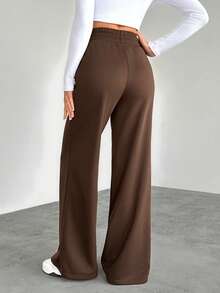 SHEIN Tall Women's Solid Color Drawstring Waist Wide Leg Loose Casual Sweatpants Graduation,Back To School,Graduation,Teacher For Women,Back To School - Brown - View 2