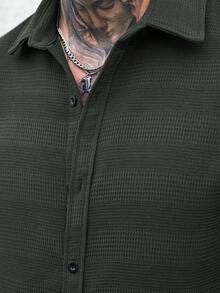 Manfinity CasualCool Classic Front Button Long Sleeve Casual Shirt - Dark Green - View 3