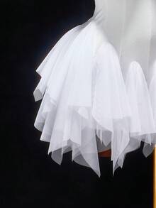 Amplova Váy ngắn hở lưng lưới trắng chắp vá cho nữ, viền lưới, thích hợp cho các buổi hẹn hò, trang phục ngày lễ tình nhân, chân váy bồng bềnh - trắng - Xem 8