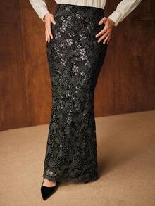 MOTF PREMIUM FALDA ELEGANTE AJUSTADA CON ENCAJE BRILLANTE PARA MUJER - Multicolor - Ver 4