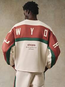 STYNVO Men's Letter Print Contrast Color Crew Neck Long Sleeve Pullover Sweatshirt And Wide Leg Pants Casual Suit Two Pieces Set Co-Ord Set Streetwear Sweatsuit Set Y2k Tracksuit , For Winter, Thermal Lined - Multicolor - View 2