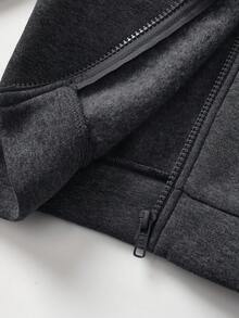 SHEIN 2 件套儿童男童休闲日常舒适字母印花拼接撞色连帽宽松长袖开衫和宽松纯色慢跑裤针织套装，适合学校、花园、海滩、生日、春季、夏季、秋季、冬季 - 彩色 - 查看 4