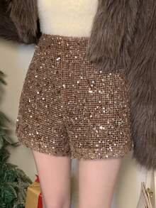 DAZY Pantalones cortos elegantes de mujer decorados con lentejuelas, nuevos para otoño, Año Nuevo, Navidad y Carnaval