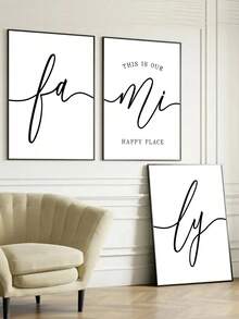 3 Piezas de Arte de Pared de Línea Simple - Cartel Familiar "Este es nuestro lugar feliz", Decoración Minimalista sin Marco para Sala de Estar, Dormitorio - Multicolor - Ver 5
