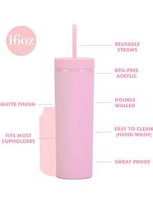 This Frosted Double-Walled Plastic Cup Features A Matte Waterproof Coating, Is Reusable, And Has A 480ml/16oz Capacity. Suitable For The Office, Restaurants, Outdoor Activities, Mother's Day Gifts, And Car Use. - Multicolor - View 2