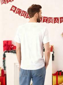 Manfinity Homme Men's Fashion Knitted Pattern Round Neck Short Sleeve T-Shirt Family Matching - White - View 2
