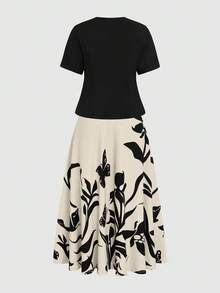 SHEIN Clasi Bộ đồ lót liền thân cạp chun cỡ lớn có viền ô và áo khoác cardigan tay ngắn - Đen và trắng - Xem 4