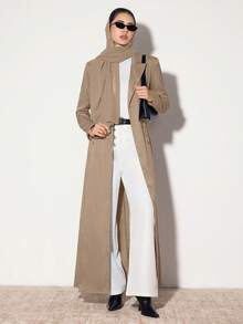 Modelyn Women's Striped Print Double-Breasted Elegant Long Sleeve Abaya