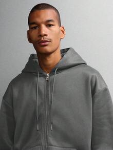 SUMWON 男士拉链连帽衫，时尚男士拉链连帽衫，精致针织设计，休闲、运动、都市探索的理想之选，纯色款 - 深灰色 - 查看 3