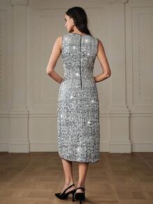 Aveloria Rosie Váy sequin màu tương phản không tay bằng vải tuýt thanh lịch và trí tuệ dành cho nữ - màu đen - Xem 2