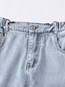 SHEIN ChillGRL Quần Jeans Nữ Tuổi Teen - Hàng Mới Thu Đông 2025. Quần Jeans Ống Rộng Thời Trang Thêu Hình Trái Tim Dễ Thương, Chất Liệu Denim Cổ Điển, Phong Cách Sinh Viên Y2K, Thường Ngày, Đáng Yêu, Cổ Điển. Thêu Hình Trái Tim, Chi Tiết Rách, Chất Liệu Denim Cotton Thoải Mái, Quần Jeans Xanh Dương Phù Hợp Mọi Mùa, Quần Jeans Ống Rộng Thời Trang Cho Bé Gái - Màu xanh lam - Xem 4